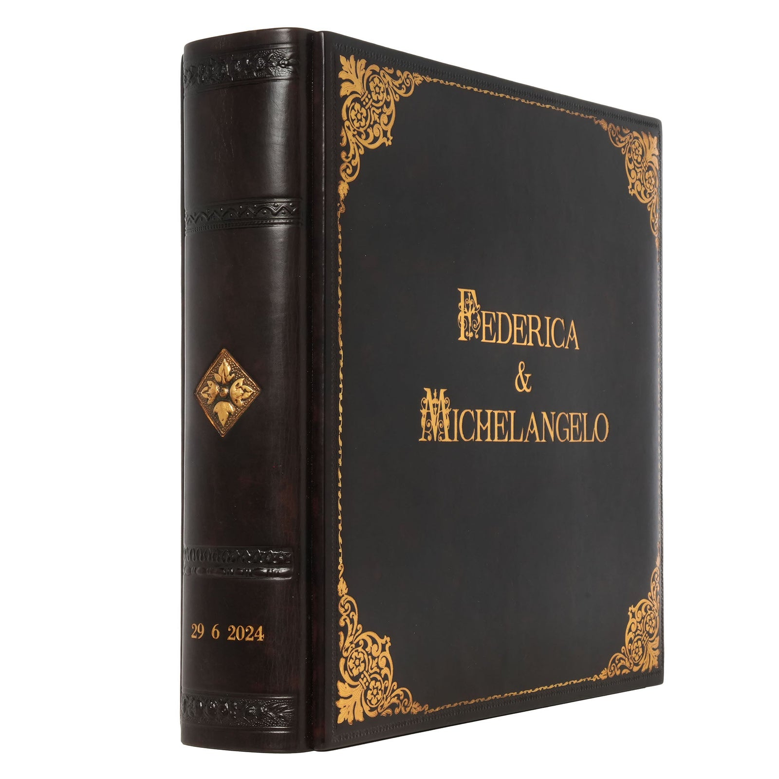 Album in pelle 4 angoli oro personalizzato